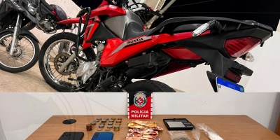 Perseguição: dupla cai de moto, um é preso e polícia apreende crack, cocaína e maconha em Santa Luzia