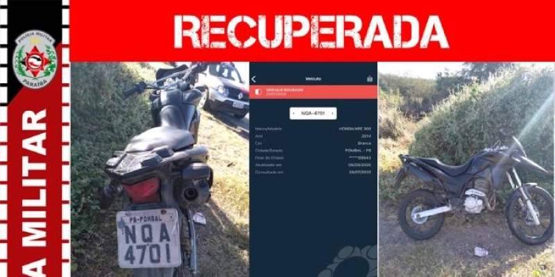 Durante Operação Alvorada nesta sexta-feira, Polícia Militar recupera em Aparecida moto roubada