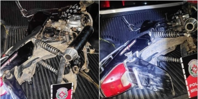 Motocicleta roubada é recuperada pela polícia militar; veículo já estava em processo de desmanche 