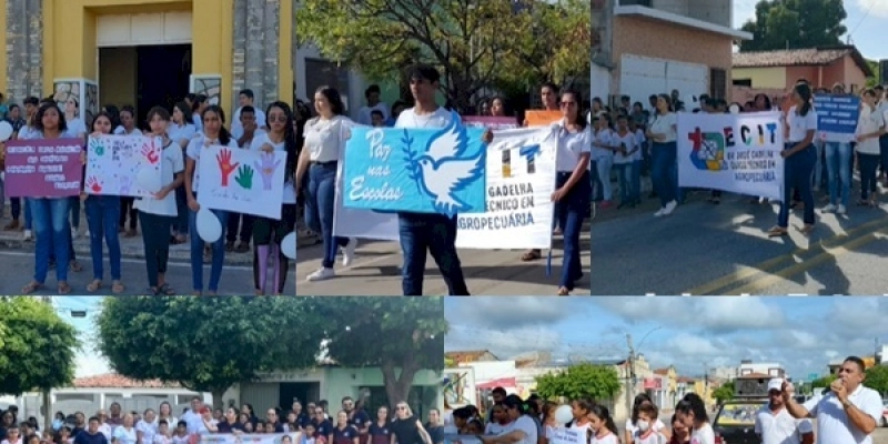 Professores, alunos e equipes de trabalho das escolas da rede de ensino municipal, realizam grande caminhada pela paz nas escolas, em Aparecida 