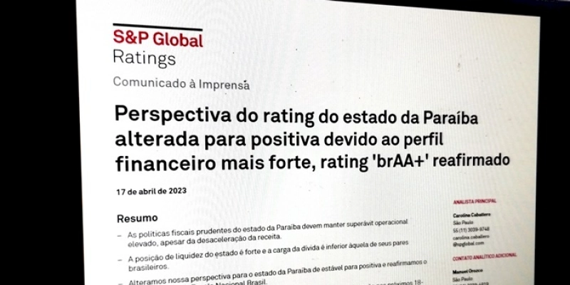 Governo da Paraíba conquista pelo terceiro ano consecutivo rating AA+ de agência mundial S&P Global Ratings