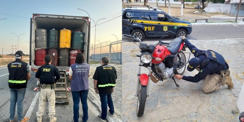 Motocicleta adulterada e carga de pasta de caju sem nota fiscal são apreendidas pela PRF na Paraíba