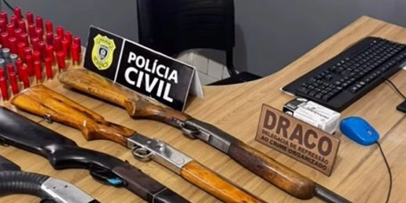 DRACO e DESARME apreendem quatro espingardas, mais de cem munições e localiza diversos animais silvestres