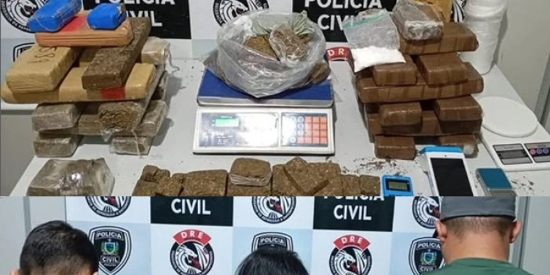 Três pessoas são presas e quarenta quilos de drogas foram apreendidos durante operação da DRE