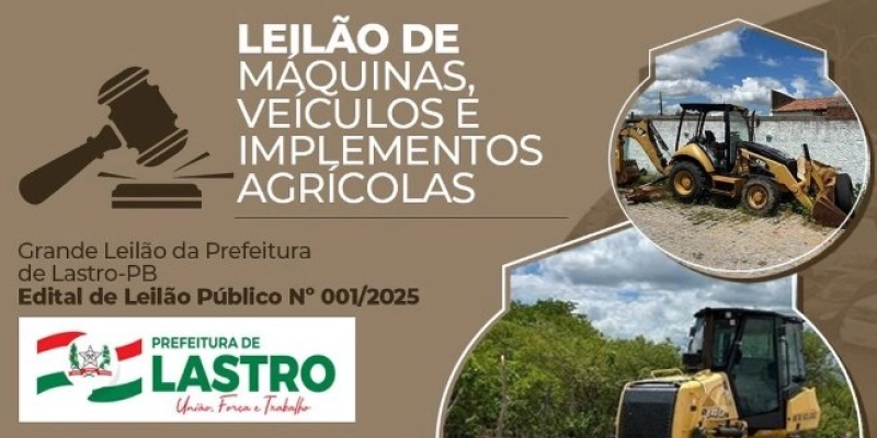 Prefeitura de Lastro realiza leilão online de veículos e implementos agrícolas 