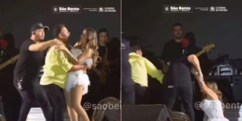 Walkyria Santos sofre queda após abraço inesperado de fã em show na cidade de São Bento