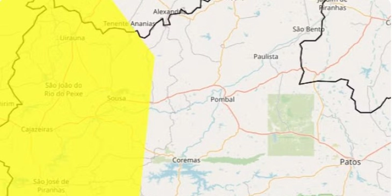 Inmet emite alerta de baixa umidade para Aparecida, Sousa e outras 29 cidades do Sertão da Paraíba