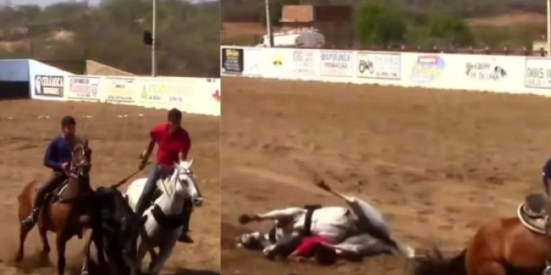 Cavalo morre e vaqueiro fica ferido em acidente durante vaquejada em Cajazeirinhas