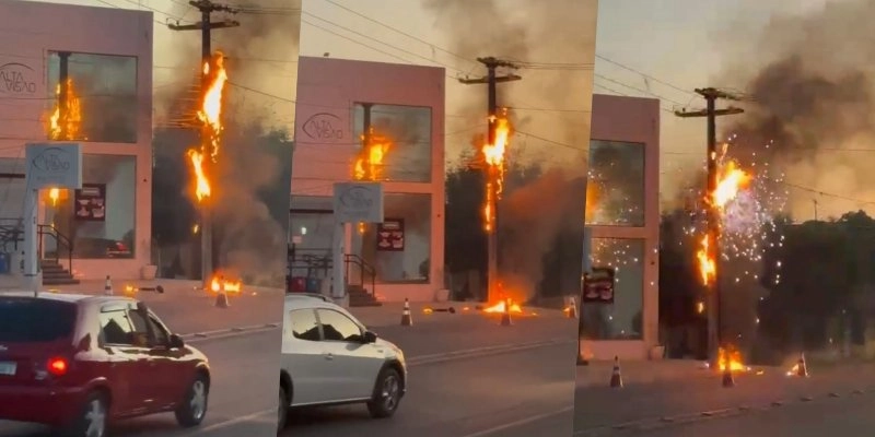 Fios de alta tensão pegam fogo em Sousa e causam susto na Avenida Nelson Meira