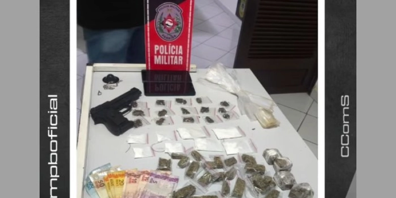 Drogas e réplica de pistola são apreendidas pela PM durante patrulhamento em São Bento