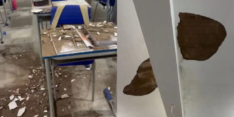 Teto de escola municipal desaba durante aula em Guarabira