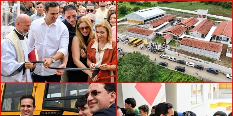 Lucas Ribeiro inaugura escola integral, entrega ônibus escolares e autoriza obras de saneamento em Queimadas