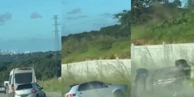 Briga de trânsito na BR-101 provoca capotamento; motorista de van foge mas é preso pela PRF