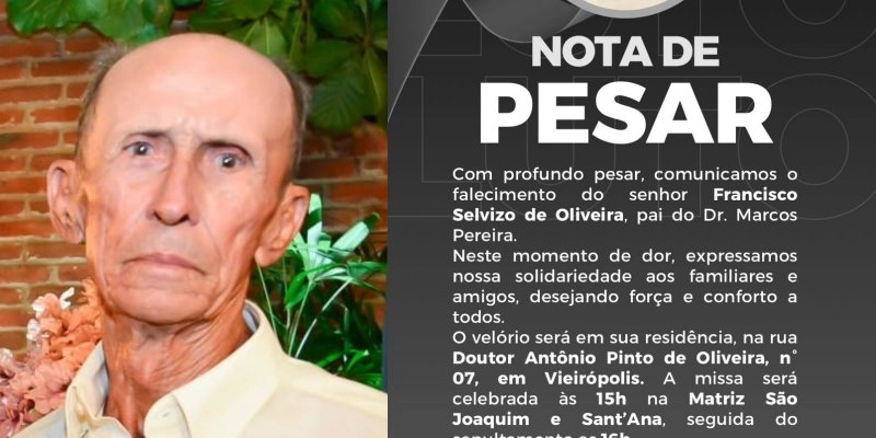 Morre Francisco Selvizo, pai do ex-prefeito de Vieirópolis, Dr. Marcos Pereira