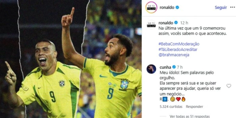 Ronaldo Fenômeno reage a gol de Matheus Cunha e projeta o hexa: “Sabem o que aconteceu”