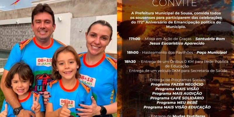 Prefeito Helder Carvalho convida a população para a programação dos 172 anos de emancipação politica de Sousa 