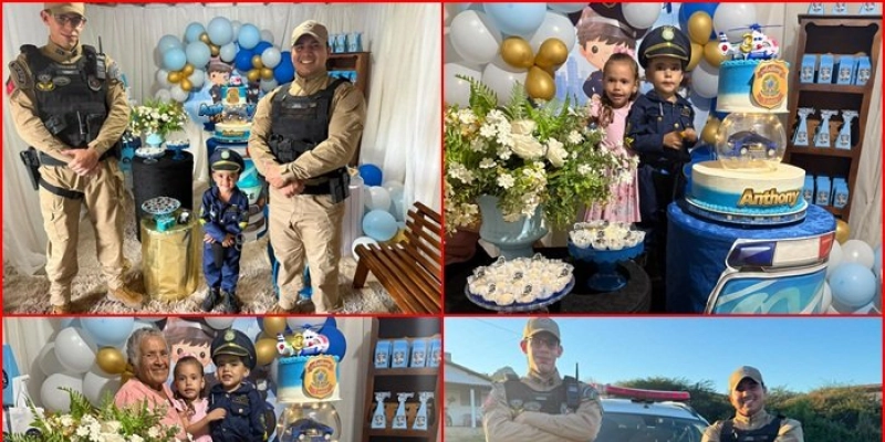 Fã da corporação, pequeno Anthony recebe visita da Polícia Militar em sua festa de aniversário, em São Francisco