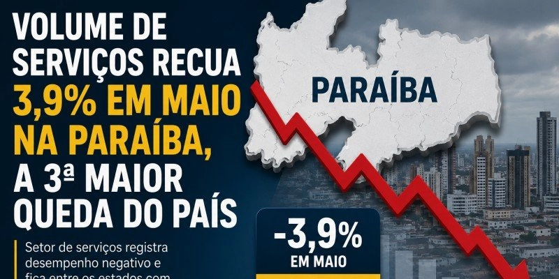 Volume de serviços recua 3,9% em maio na Paraíba, a 3ª maior queda do país