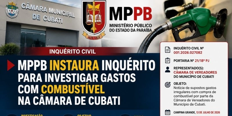 MPPB instaura inquérito para investigar gastos com combustível na Câmara de Cubati