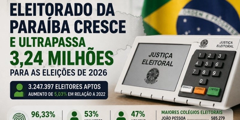 Eleitorado da Paraíba cresce e ultrapassa 3,24 milhões para as eleições de 2026