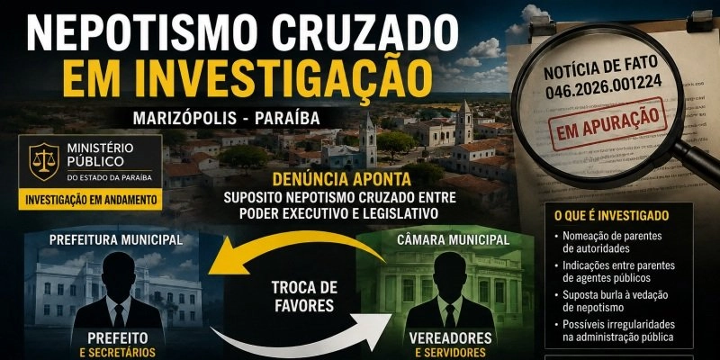 Denúncia reúne dezenas de nomes e leva Ministério Público a aprofundar apuração sobre suposto nepotismo cruzado em Marizópolis