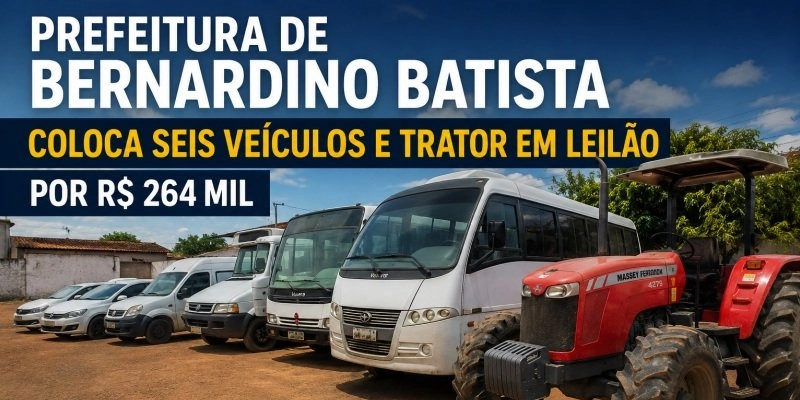 Prefeitura de Bernardino Batista coloca seis veículos e trator em leilão por R$ 264 mil