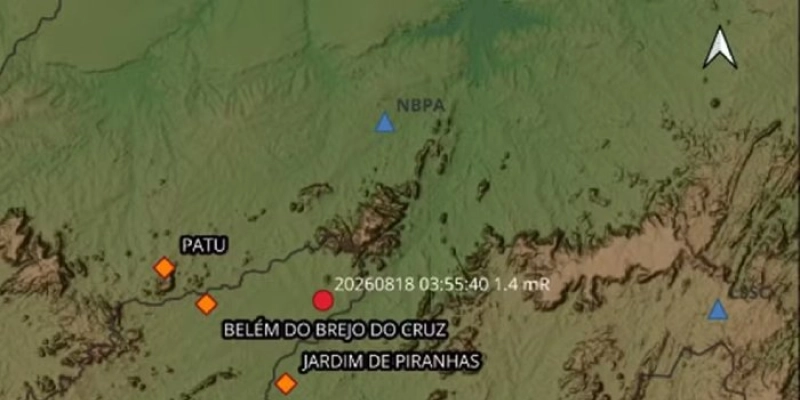 Abalo de magnitude 1,4 mR é registrado no Sertão da PB; evento não foi sentido por moradores