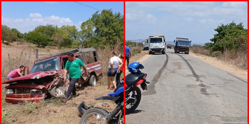 Caminhão tenta desviar de buraco, invade contramão e colide com carro na rodovia Sousa–Lastro