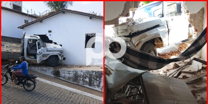 Falha mecânica faz caminhão atingir fachada de residência em São Francisco