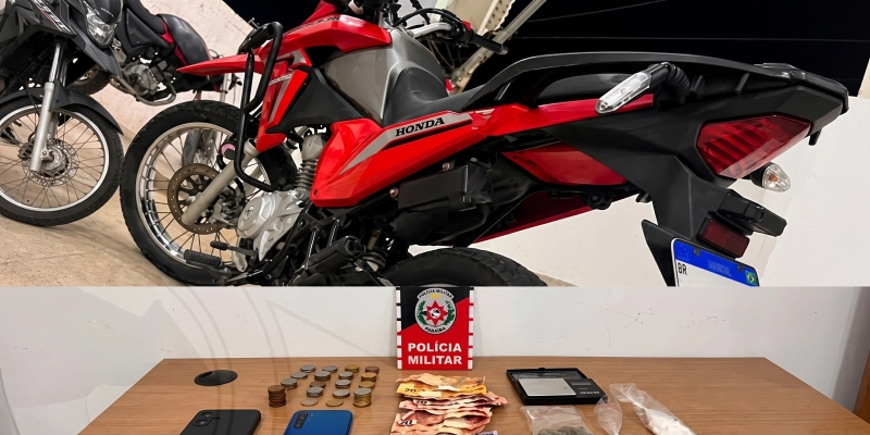 Perseguição: dupla cai de moto, um é preso e polícia apreende crack, cocaína e maconha em Santa Luzia