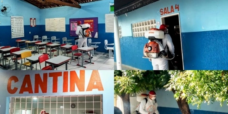 Vigilância Sanitária realiza desinfecção das escolas municipais de Aparecida e das salas anexadas no prédio do Sindicato dos Trabalhadores Rurais