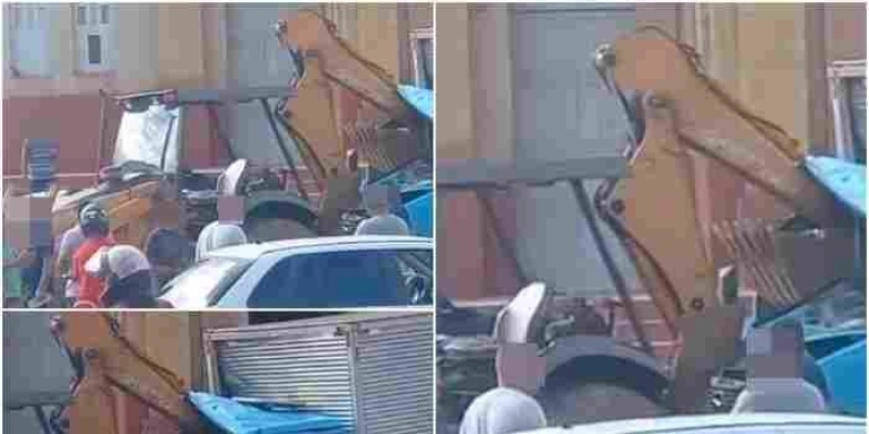 Caminhão colide na traseira de retroescavadeira no Centro de Catolé do Rocha; confira