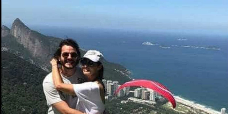 Fátima Bernardes brinca de saltar de asa delta com Túlio Gadêlha