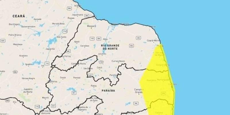 Inmet coloca 79 cidades da Paraíba sob alerta de perigo potencial por acumulado de chuva