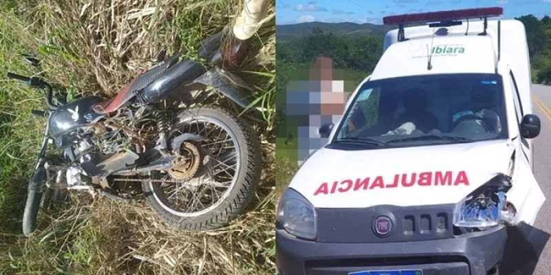 Colisão envolvendo motocicleta e ambulância deixa agricultor ferido em trecho da PB-386, no Sertão 