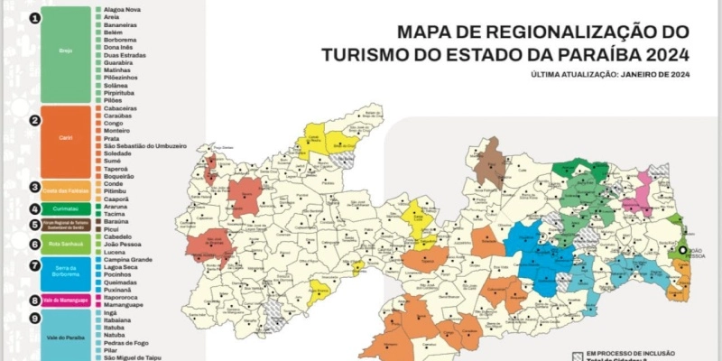 Paraíba tem novo mapa regionalizado de turismo com 60 municípios em 11 regiões