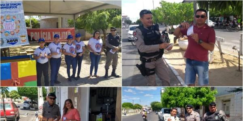 Patrulha Mirim Solidária realiza panfletagem em Catolé do Rocha sobre doações de brinquedos para a Campanha Criança Feliz