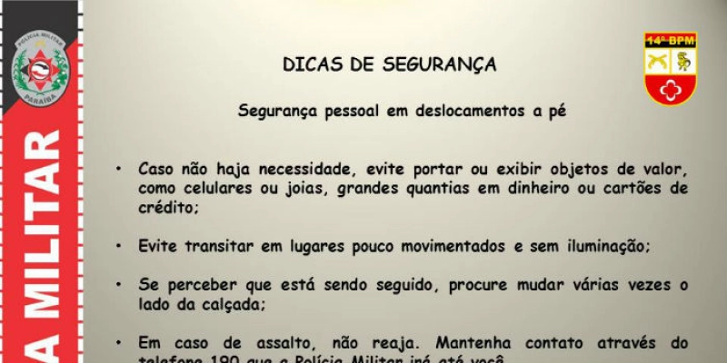 14º BPM dá dicas sobre segurança pessoal em deslocamentos a pé; Veja