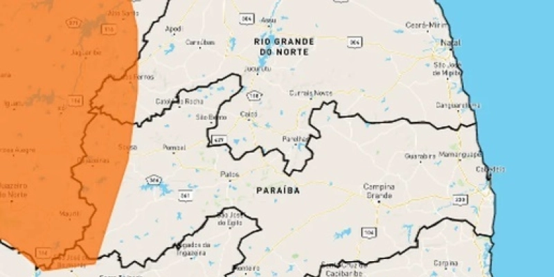 Inmet emite alerta laranja de perigo de chuvas intensas para Sousa, Lastro e outras 26 cidades da Paraíba