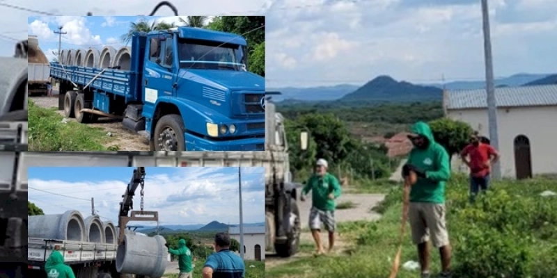 Começa a chegar o material para obra de serviço do esgotamento sanitário no bairro Queimadas, em Marizópolis 