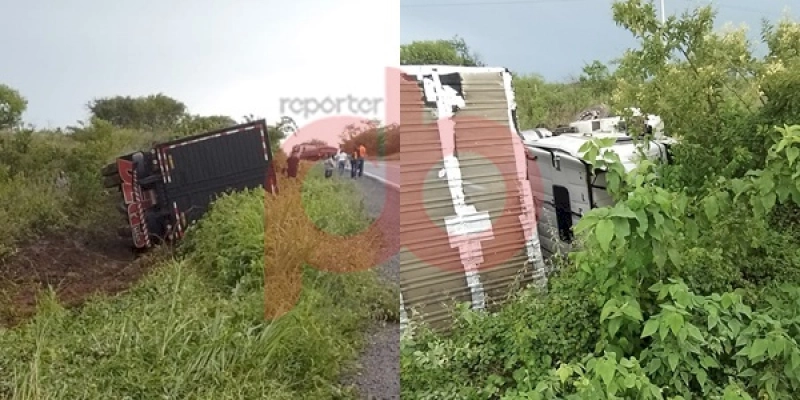Motorista tomba caminhão na BR 230 entre os municípios de Aparecida e Pombal; imagem 