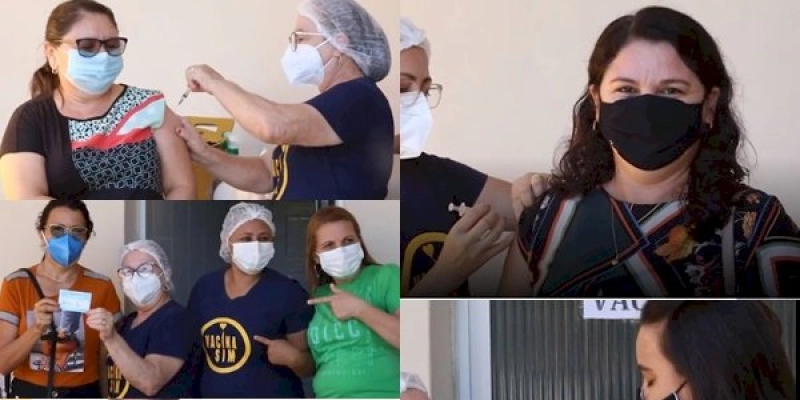 Profissionais da educação recebem a primeira dose da vacina contra a covid-19, em Coremas 