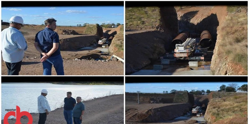 Presidentes da ACES e CDL visitam obras das comportas do Açude de São Gonçalo, e comprovam assentamento dos tubos de aço; Vídeo 