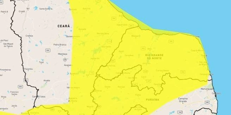 Inmet emite dois alertas de perigo potencial devido a chuvas para 162 cidades da PB