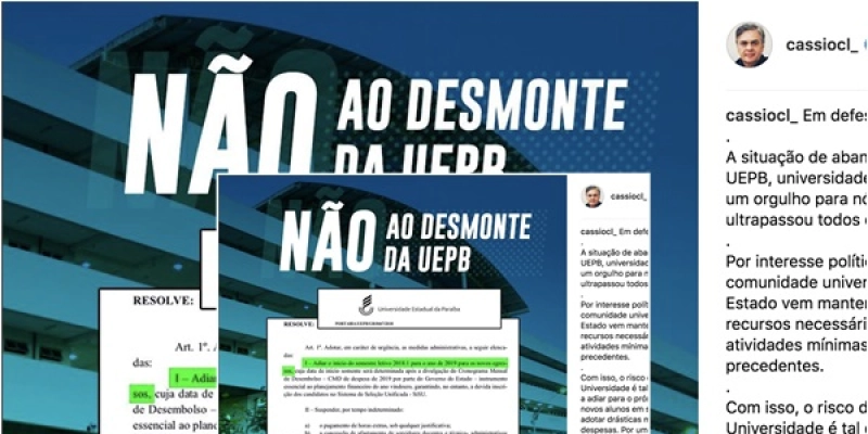 “Desmonte da UEPB ultrapassou todos os limites”, protesta Cássio nas redes sociais