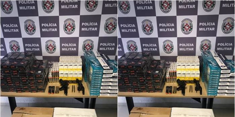 Operação Renascer: Polícia prende suspeito com duas armas de fogo e apreende carga de cigarros contrabandeados