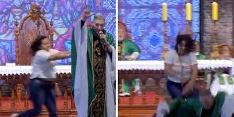 Durante missa, mulher empurra padre Marcelo Rossi do palco em SP