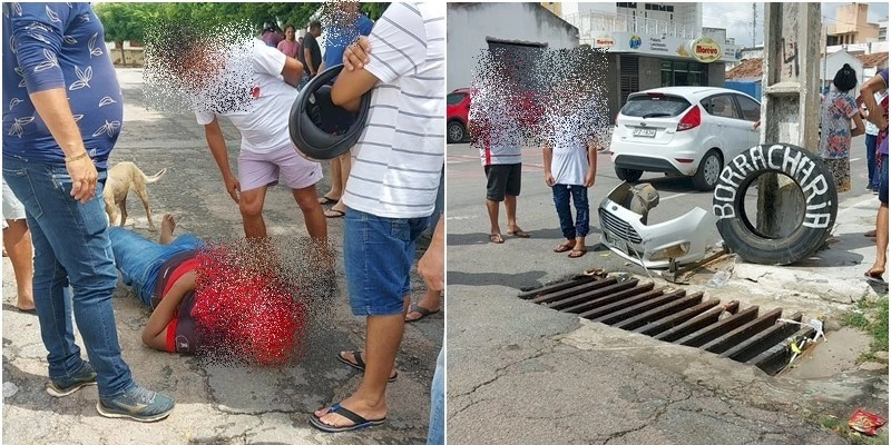 Colisão, Carro e Moto deixa Motociclista ferido no Centro de Sousa 