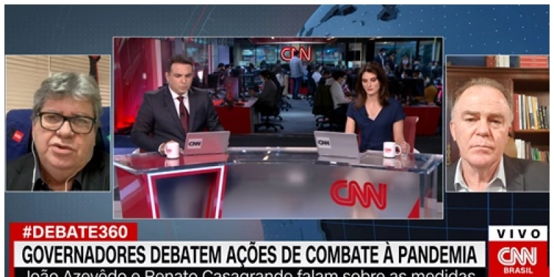 Em entrevista à CNN, João Azevêdo destaca ações de enfrentamento do coronavírus na Paraíba e lamenta ausência de liderança do governo federal