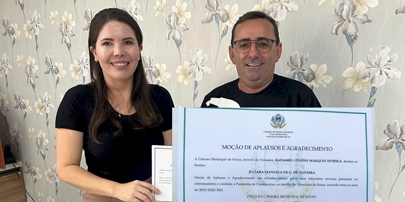 Amanda recebe Moção de Parabéns pelo enfrentamento da Covid-19 em Sousa 